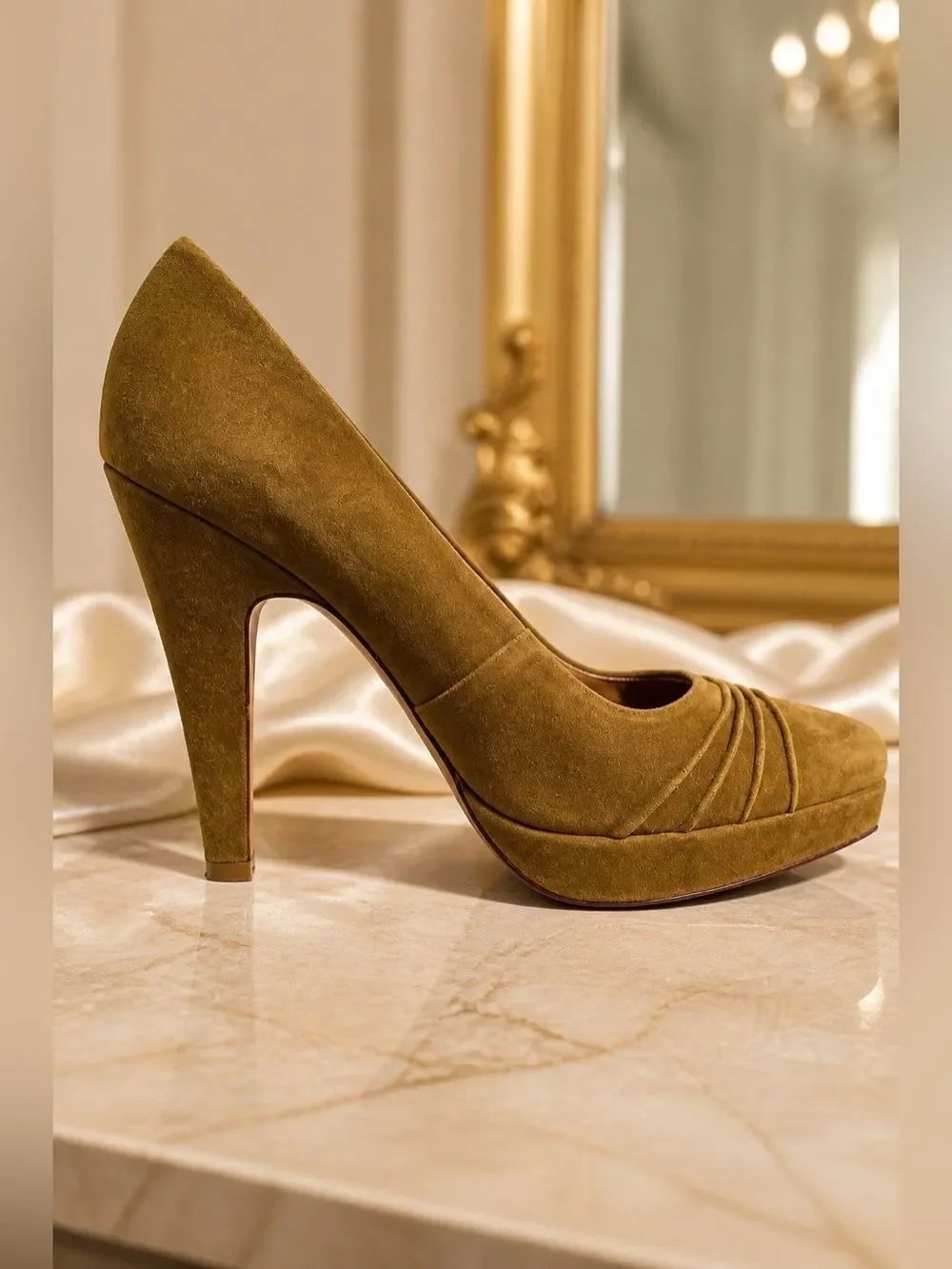 OLIVE GREEN SUEDE 4.5” HEEL SIZE 8.5 by NINE WEST